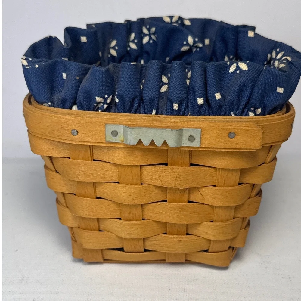 Longaberger Wall Basket 1988 Brown Navy Blue Excellent Handwoven Floral Liner